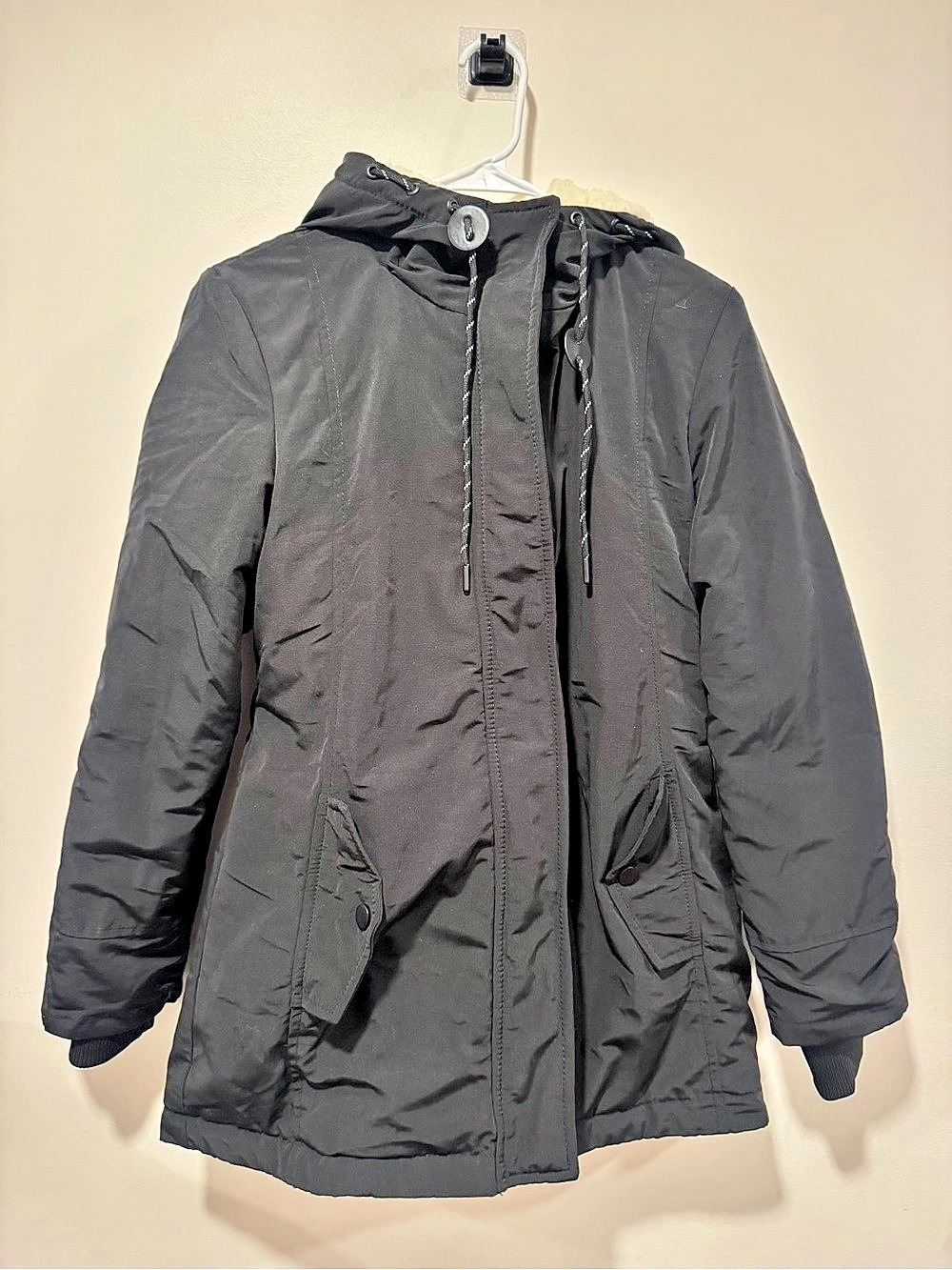 Allegra K Sherpa Lined Hooded Jacket in Black Size XS NWT